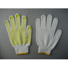 White String Knitted Cotton PVC Dots Palm Work Glove